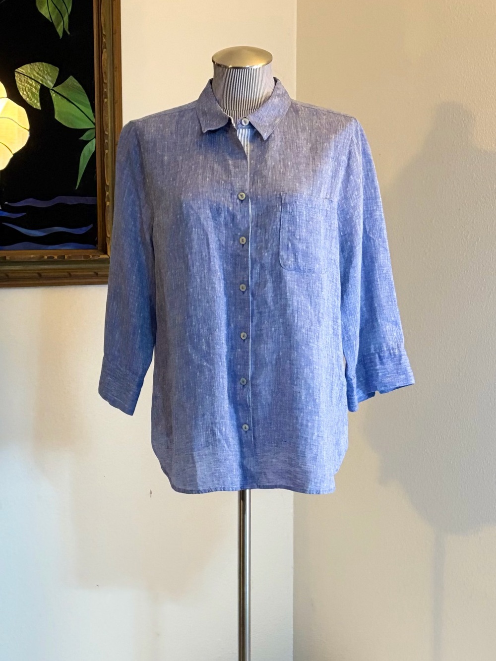 Chico's Light Blue Linen Blend Button-Down Shirt